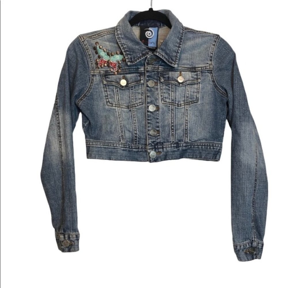 𝅺Vintage Y2K Embroidered Studded Cropped Jacket, size M